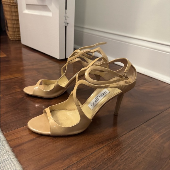 Jimmy Choo Nude Patent Lang Strappy Heels - Picture 2 of 8